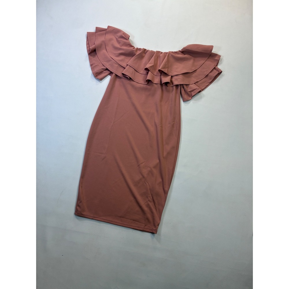NWT PINKBLUSH Off The Shoulder Ruffle Dress Pink Midi Bodycon‎ Maternity Small